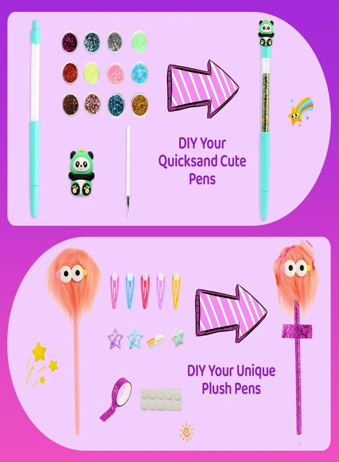 Ulema 65Pcs Cute DIY Pen Making Kit Christmas Gifts, Create 12 Plush and Floating Pens, Creative Arts and Crafts (Style1) - Image 3